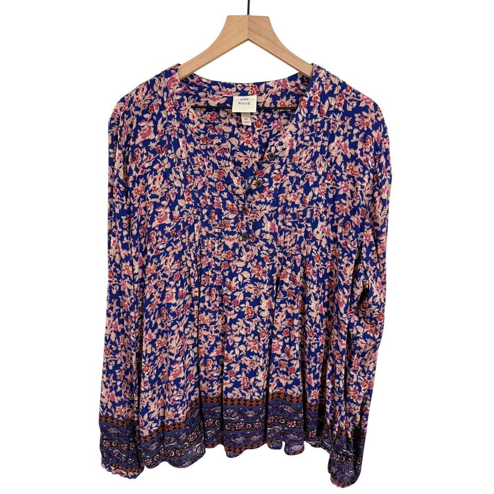 Knox Rose Boho Border Print LS Shirt Womens XL